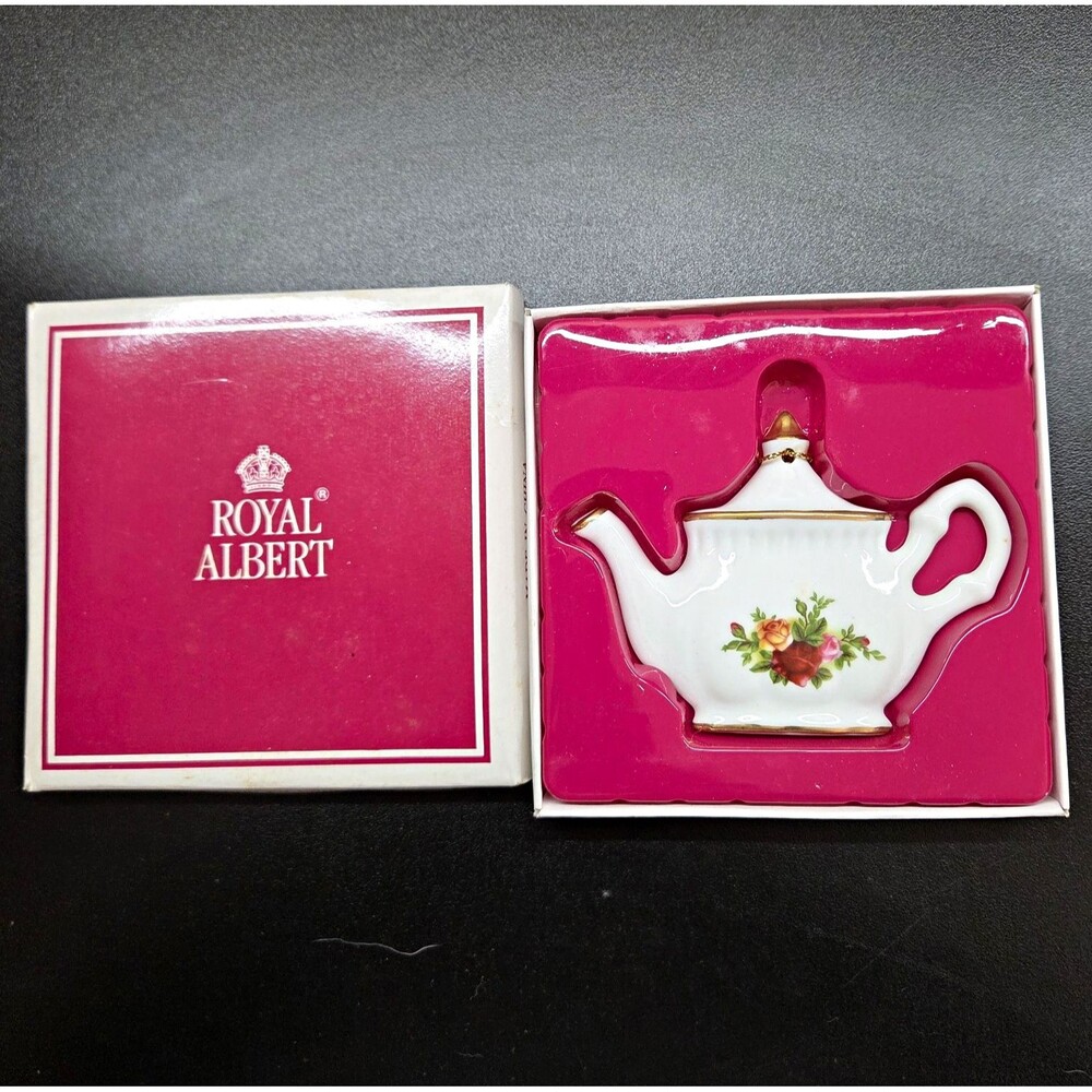 Royal Albert Porcelain Hanging Teapot Ornament Floral Gold Trim Vintage 1998